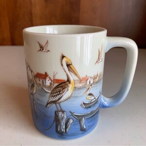 Vintage Otagiri Japan Pelican Mug Small 60’s Hand Painted Fishing Village